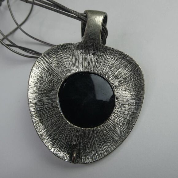 Large Brutalist Abstract Black Silver Tone Pendant on Sterling Dyadema Necklace - Picture 9 of 13